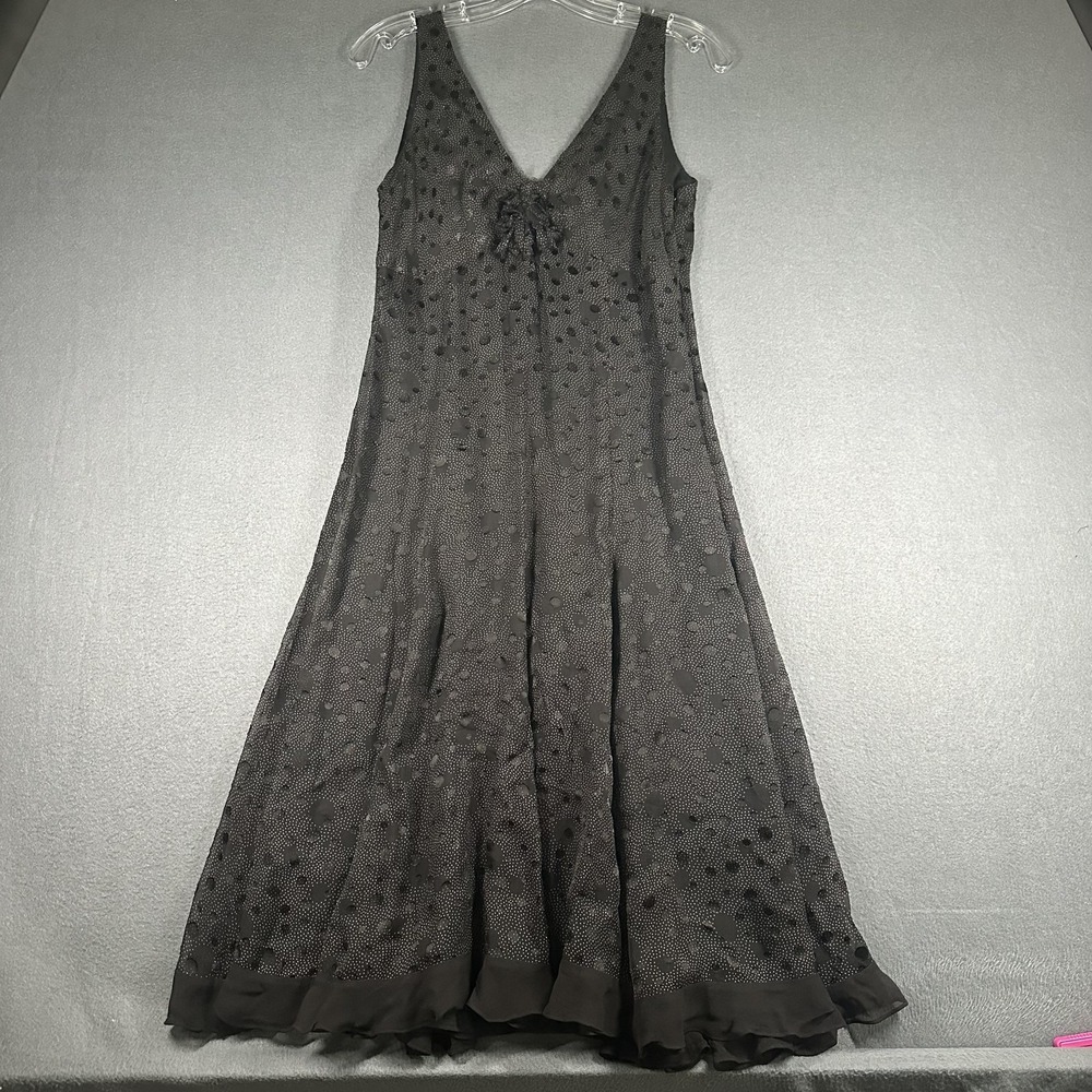 BCBGMAXAZRIA Dress Womens 6 Black Polka Dot Silk Chiffon Fit Flare Midi Party